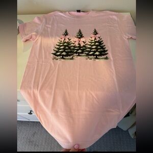 Pink T-Shirt with Christmas Tree Design
